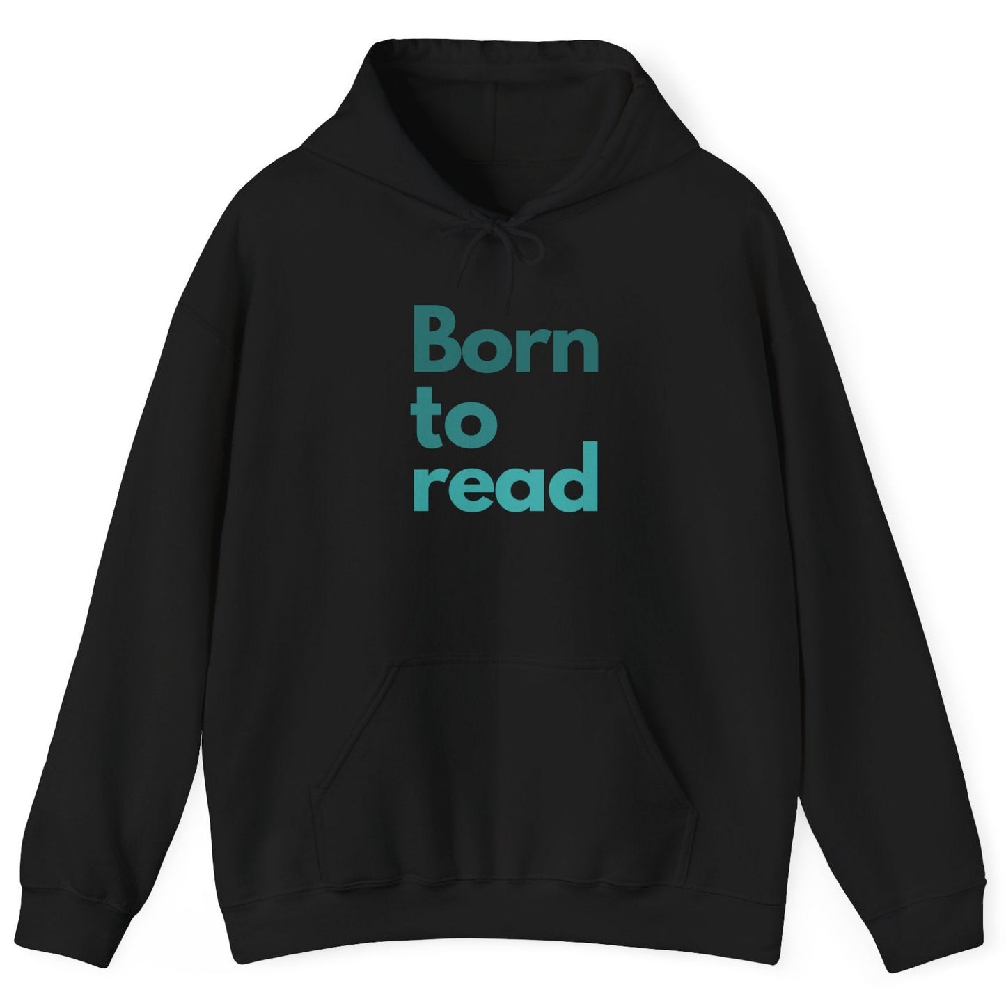 Black hoodie with 'Born to read' text on a white background