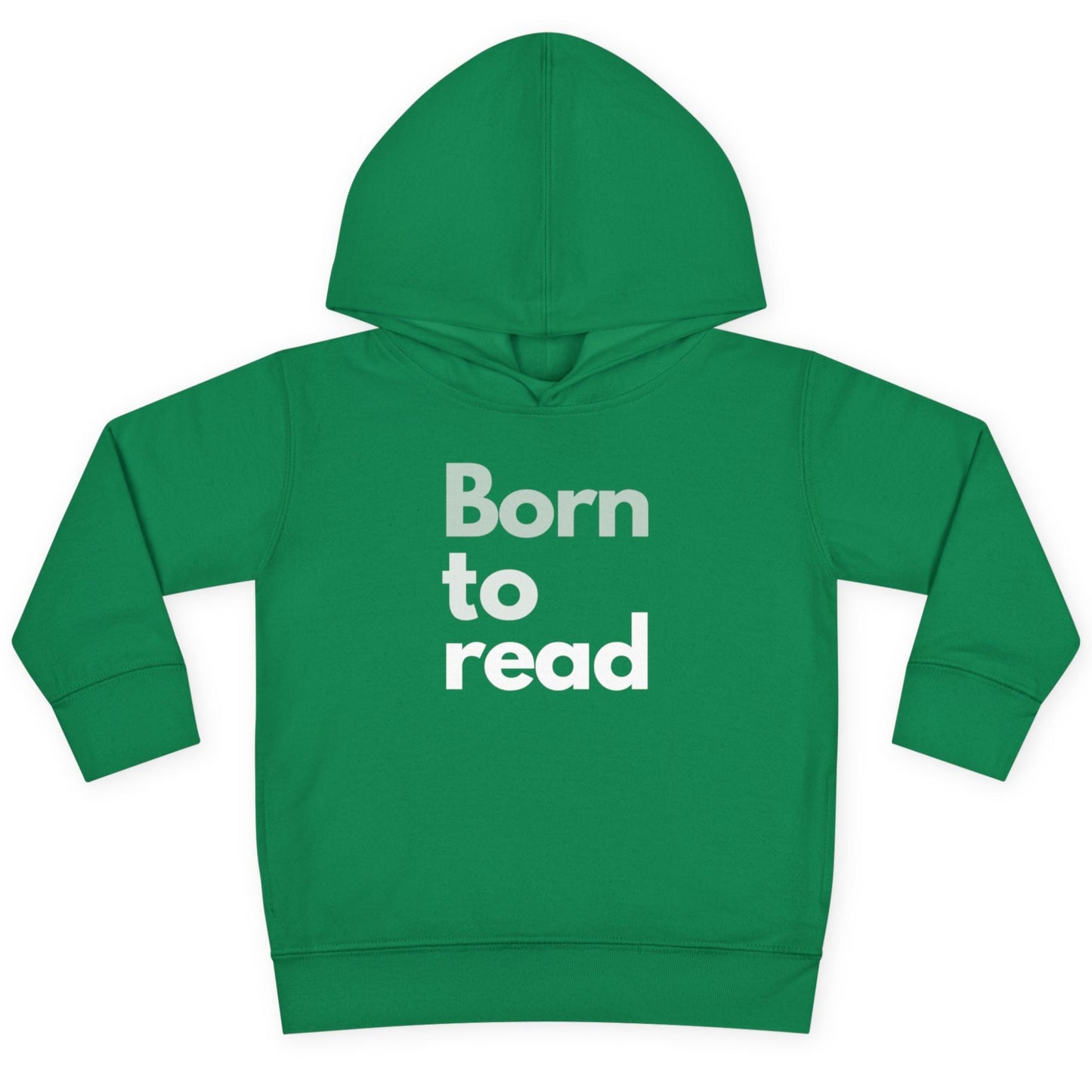 Green hoodie with 'Born to read' text on a white background