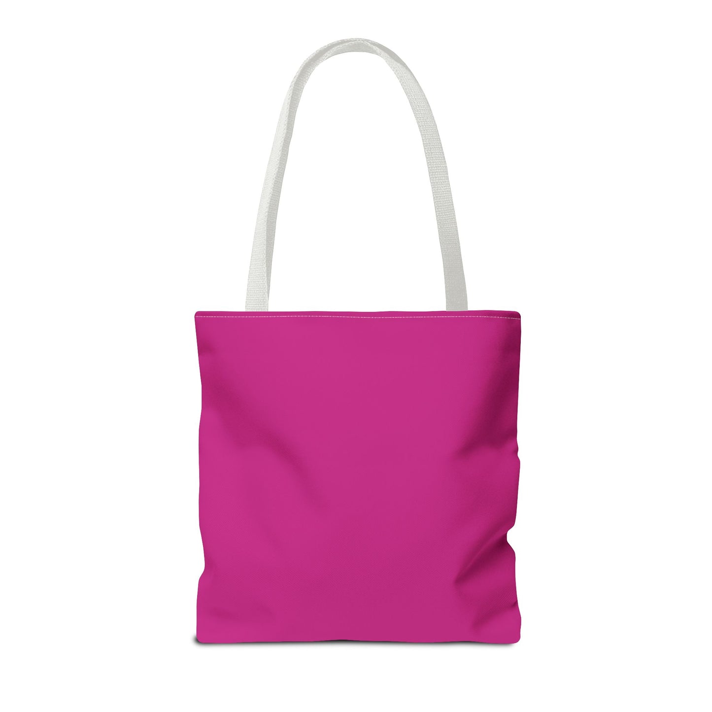 Pink tote bag with white handles on a white background