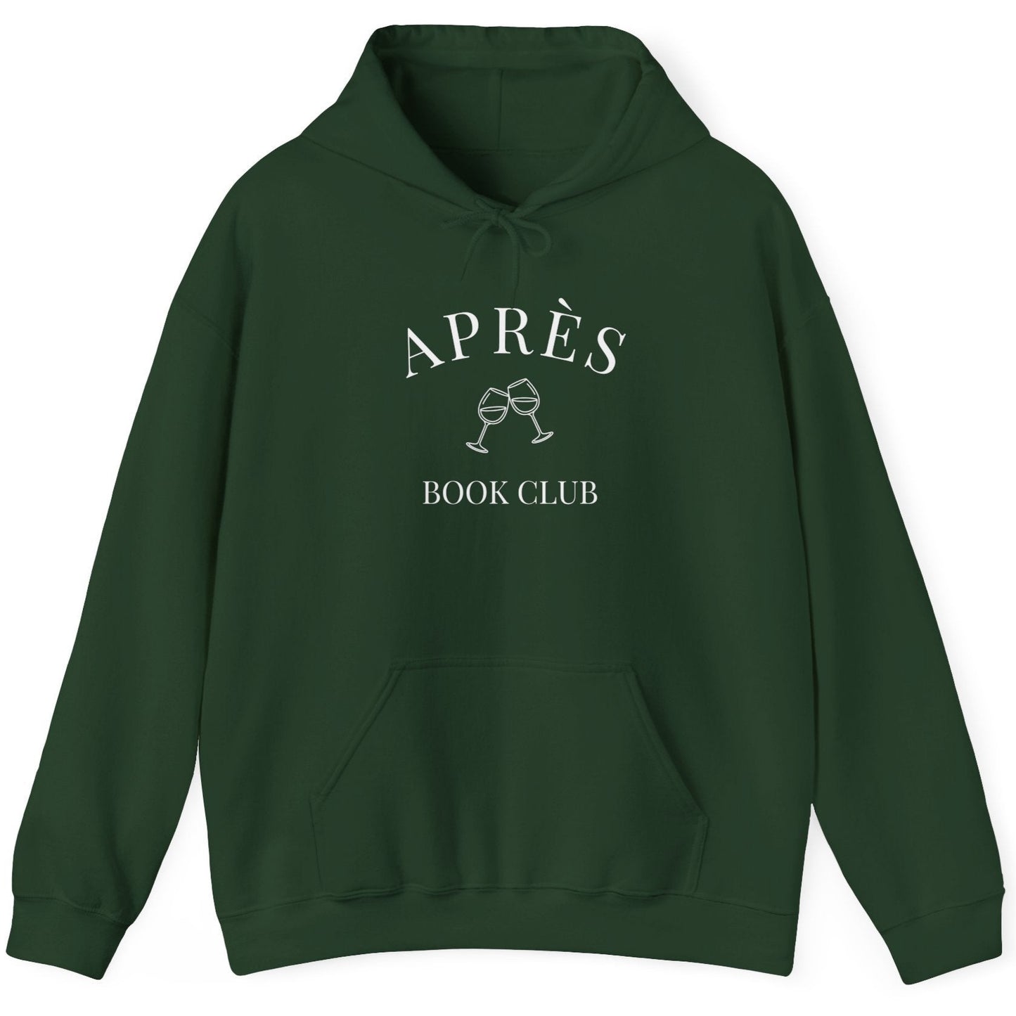 Green hoodie with 'APRèS BOOK CLUB' text on a white background