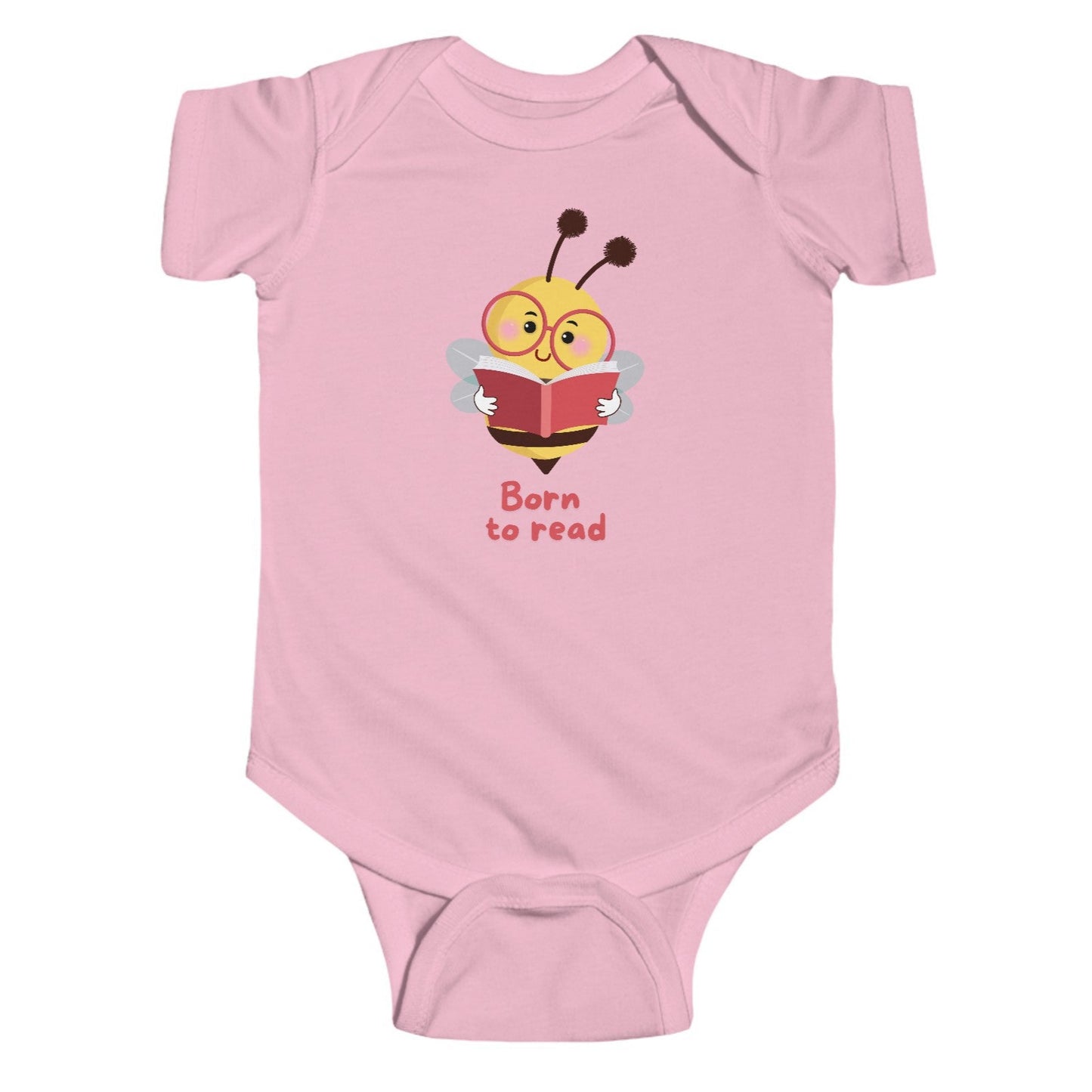 pink infant onesie with 'bee' design