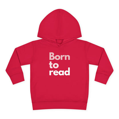 Red hoodie with 'Born to read' text on a white background