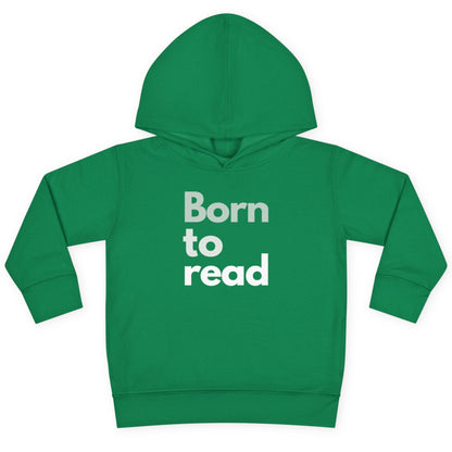 Green hoodie with 'Born to read' text on a white background