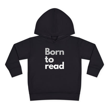 Black hoodie with 'Born to read' text on a white background