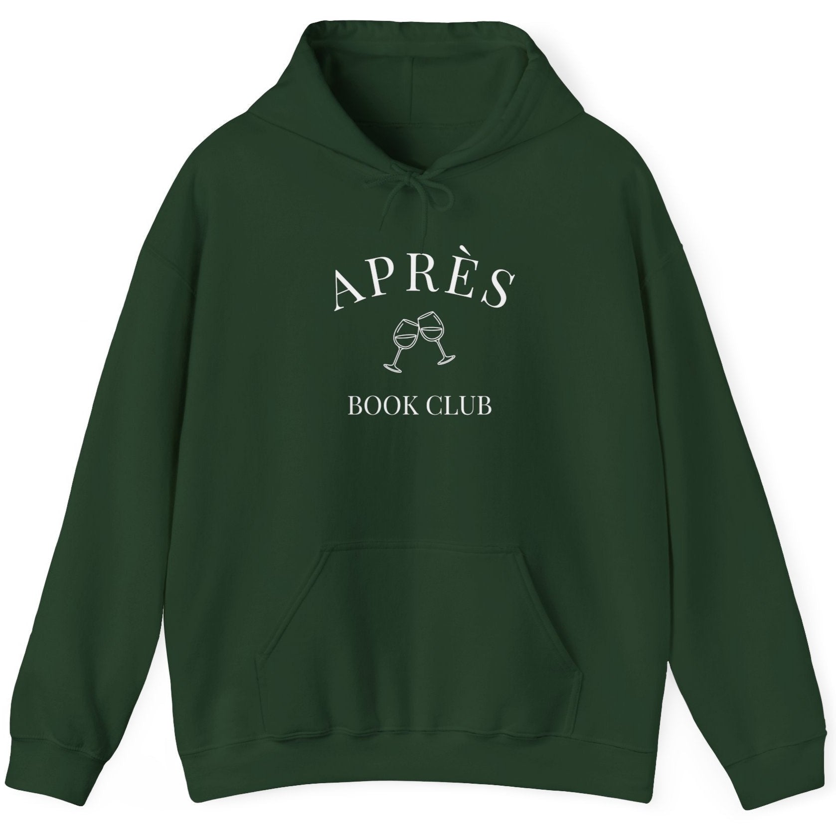 Green hoodie with 'APRèS BOOK CLUB' text on a white background