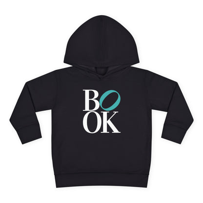 Black hoodie with 'BOOK' text design on a white background